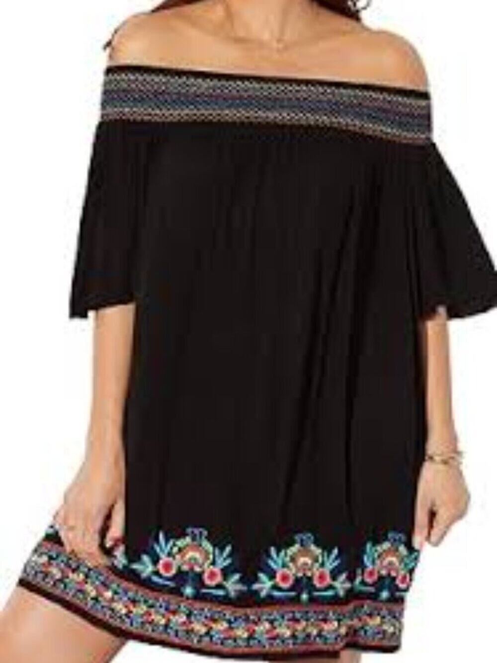 Swim 365 Off-The-Shoulder Cover Up Dress Heavy Embroidery Gauze Pockets Size 22